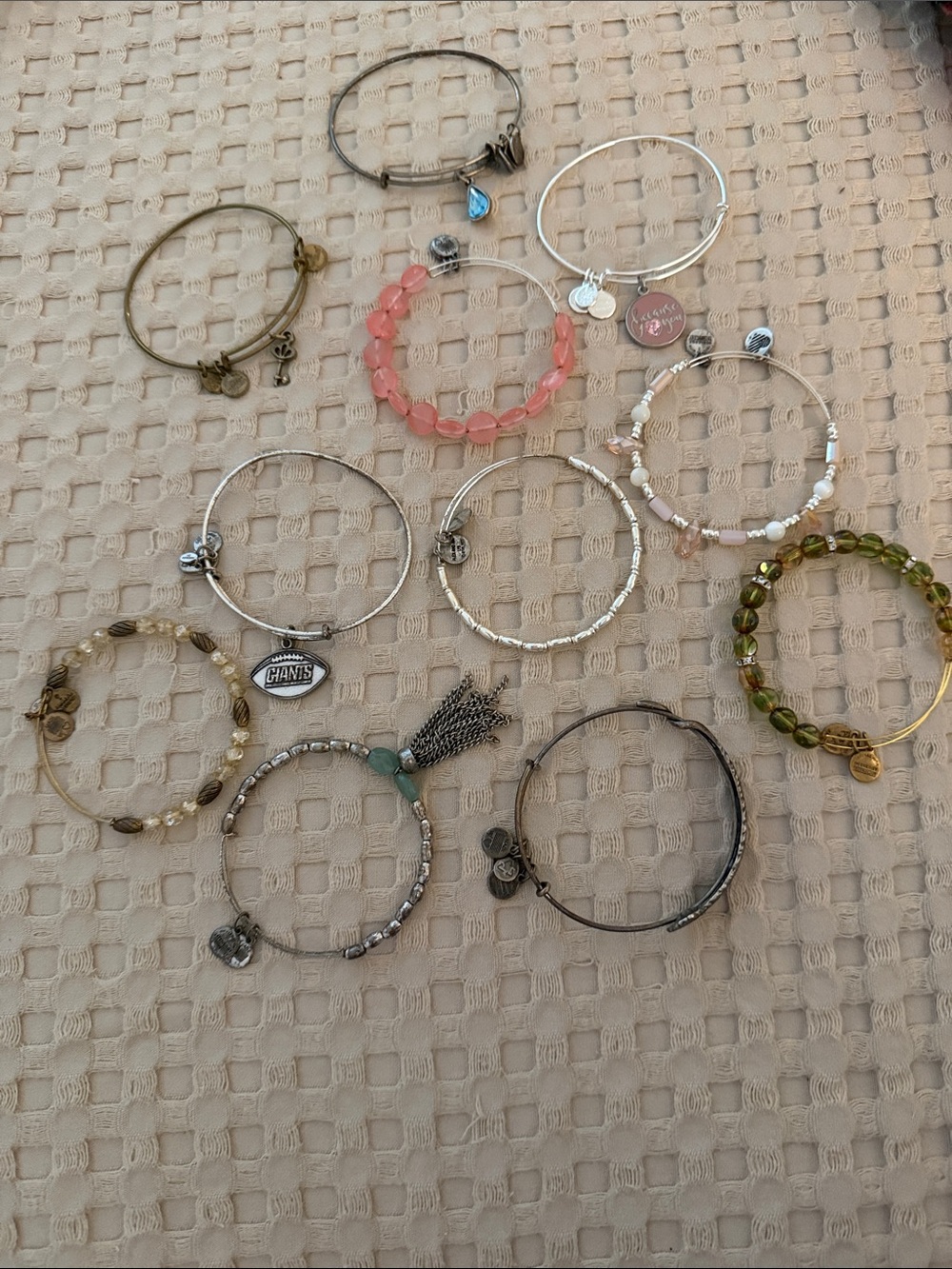 Alex and Ani Mixed Charm and Bead Bracelet sets in Pink, Green, Gold, Silver.